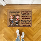 Personalisierte Fussmatte "Dame, Mann und Hund"