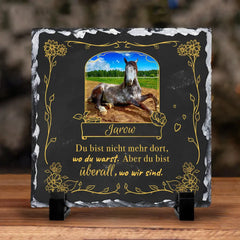 Gedenktafel aus Naturschiefer für verstorbene Haustiere mit Foto und Spruch - Hund, Katze, Pferd, Hamster - Personalisierbare Trauertafel