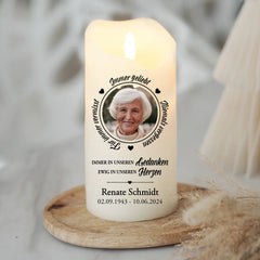Immer geliebt - LED Trauerkerze mit Foto und Datum in Erinnerung an Verstorbene